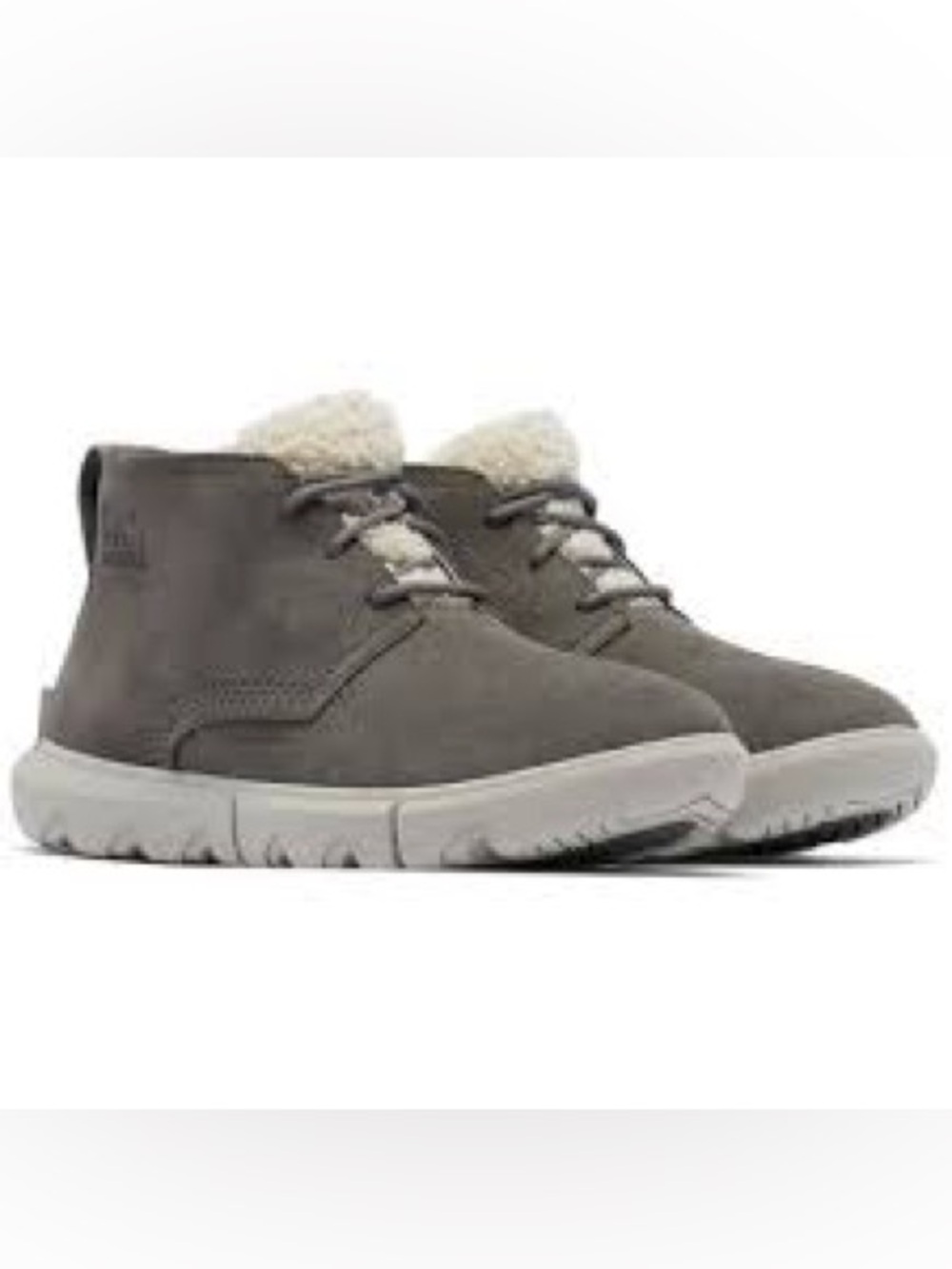 Women’s 8 Sorel Gray Suede Explorer Ankle Boot fleece lined Waterproof Outsole’s